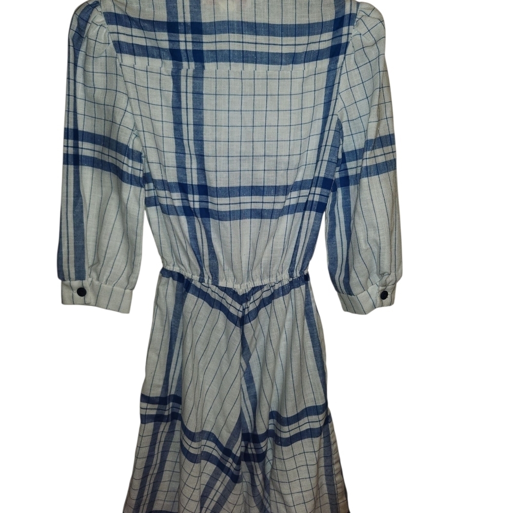 Elegant Blue Checkered Long Sleeve Dress - Picture 3 of 5
